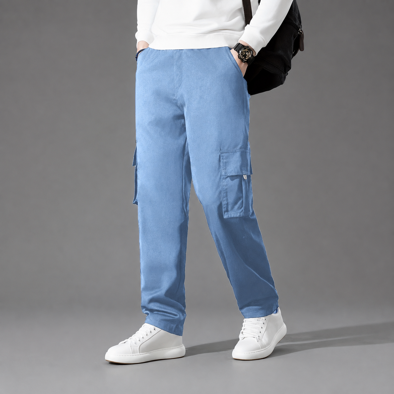 Casual Loose Fit Cargo Trousers With Multiple Pockets For Men
