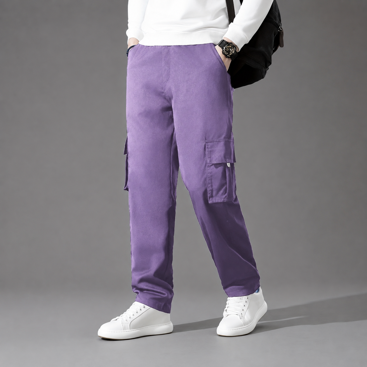 Casual Loose Fit Cargo Trousers With Multiple Pockets For Men