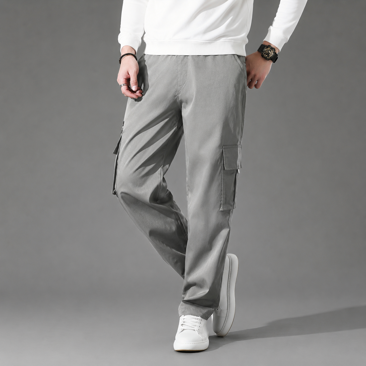 Casual Loose Fit Cargo Trousers With Multiple Pockets For Men