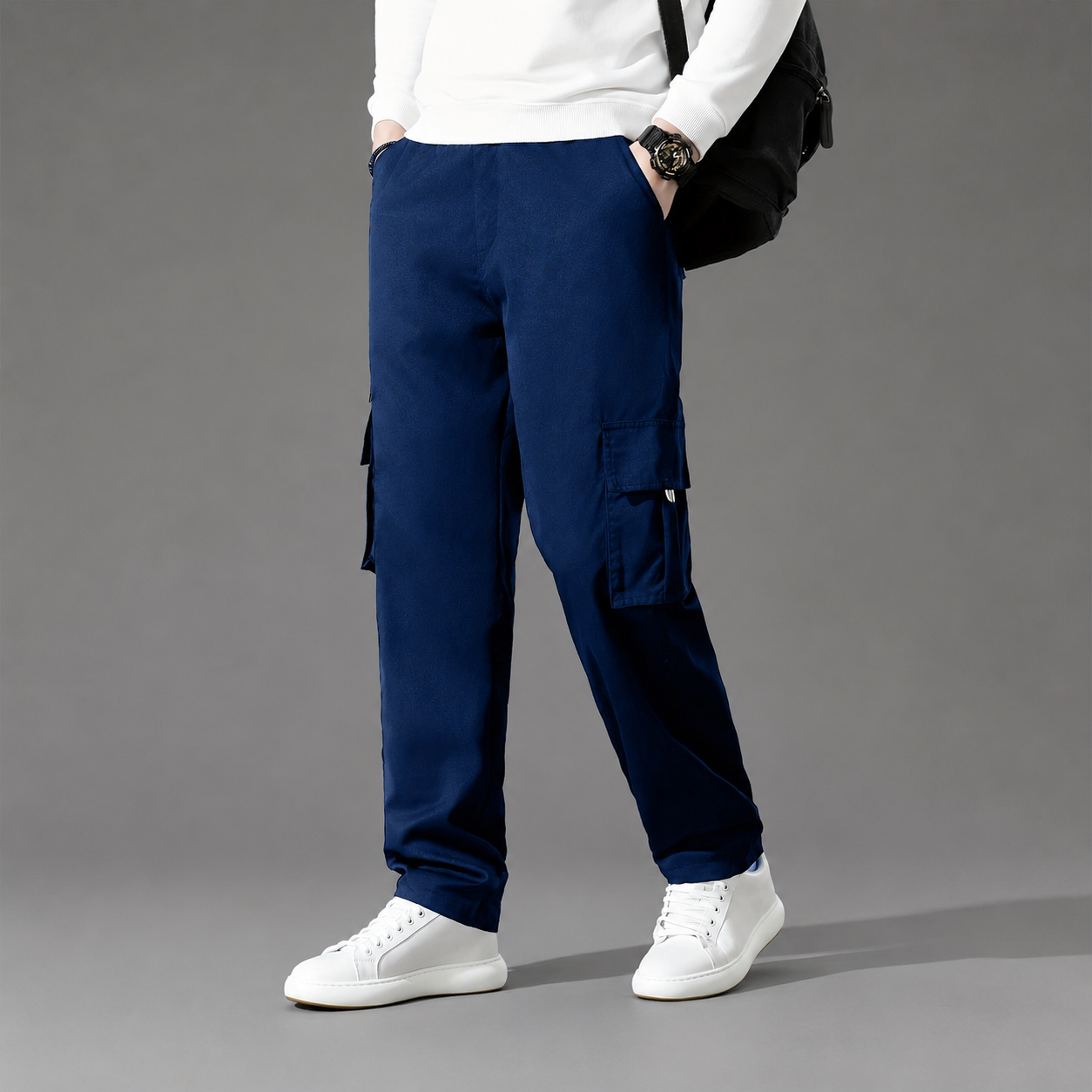 Casual Loose Fit Cargo Trousers With Multiple Pockets For Men