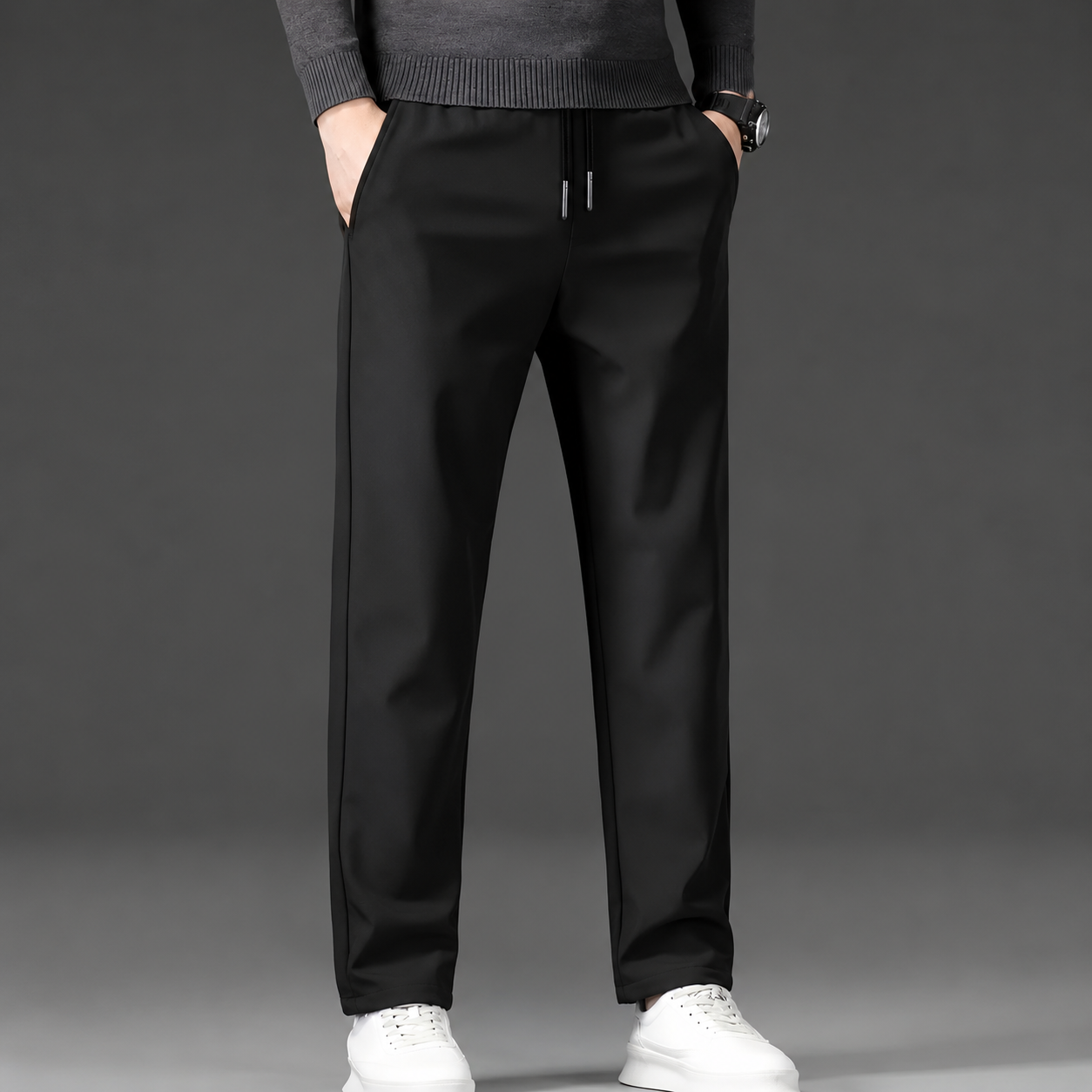 Casual Fleece Winter Lined Pants With Drawstring For Men