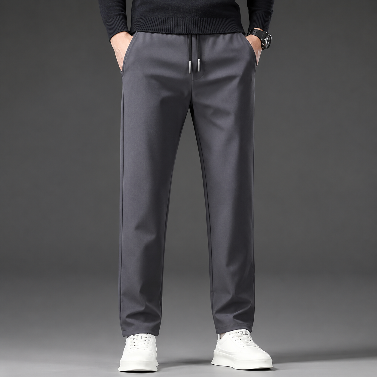 Casual Fleece Winter Lined Pants With Drawstring For Men