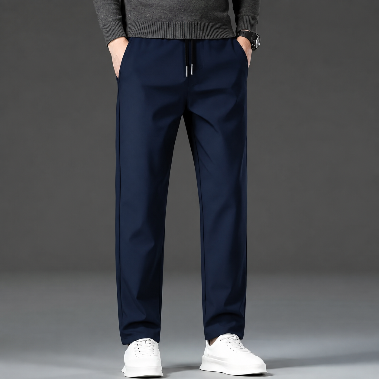 Casual Fleece Winter Lined Pants With Drawstring For Men
