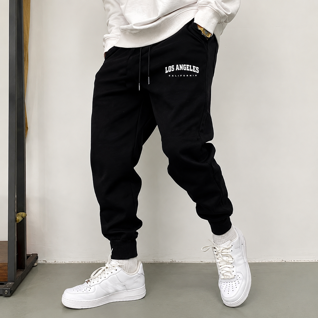 Casual Drawstring Jogger Sweatpants with Ribbed Cuffs for Men