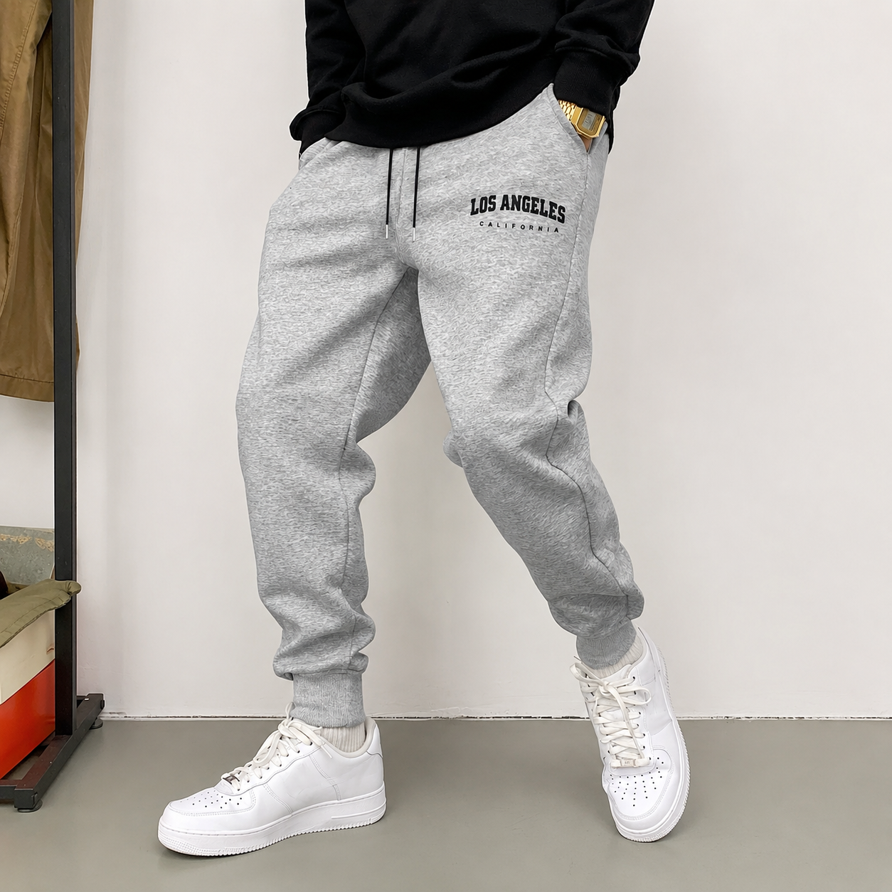 Casual Drawstring Jogger Sweatpants with Ribbed Cuffs for Men