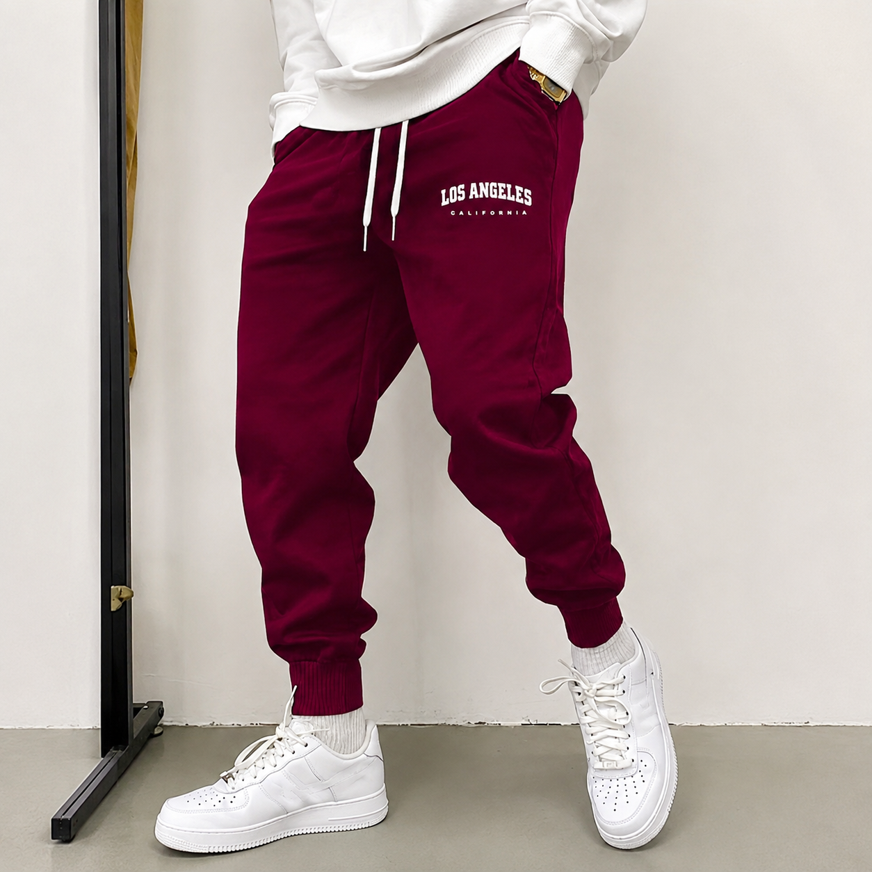 Casual Drawstring Jogger Sweatpants with Ribbed Cuffs for Men