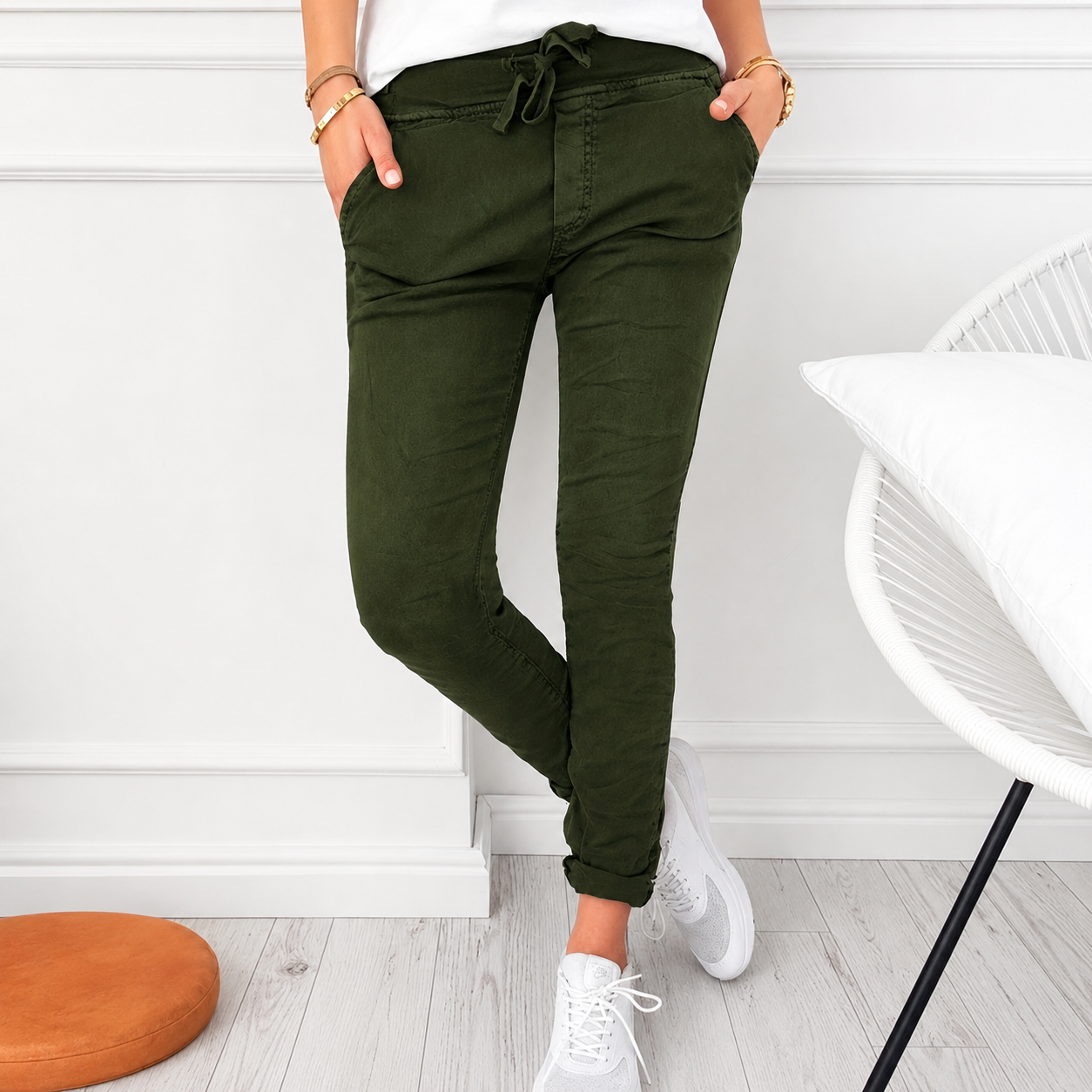 Casual Solid Colored Drawstring Pants For Women