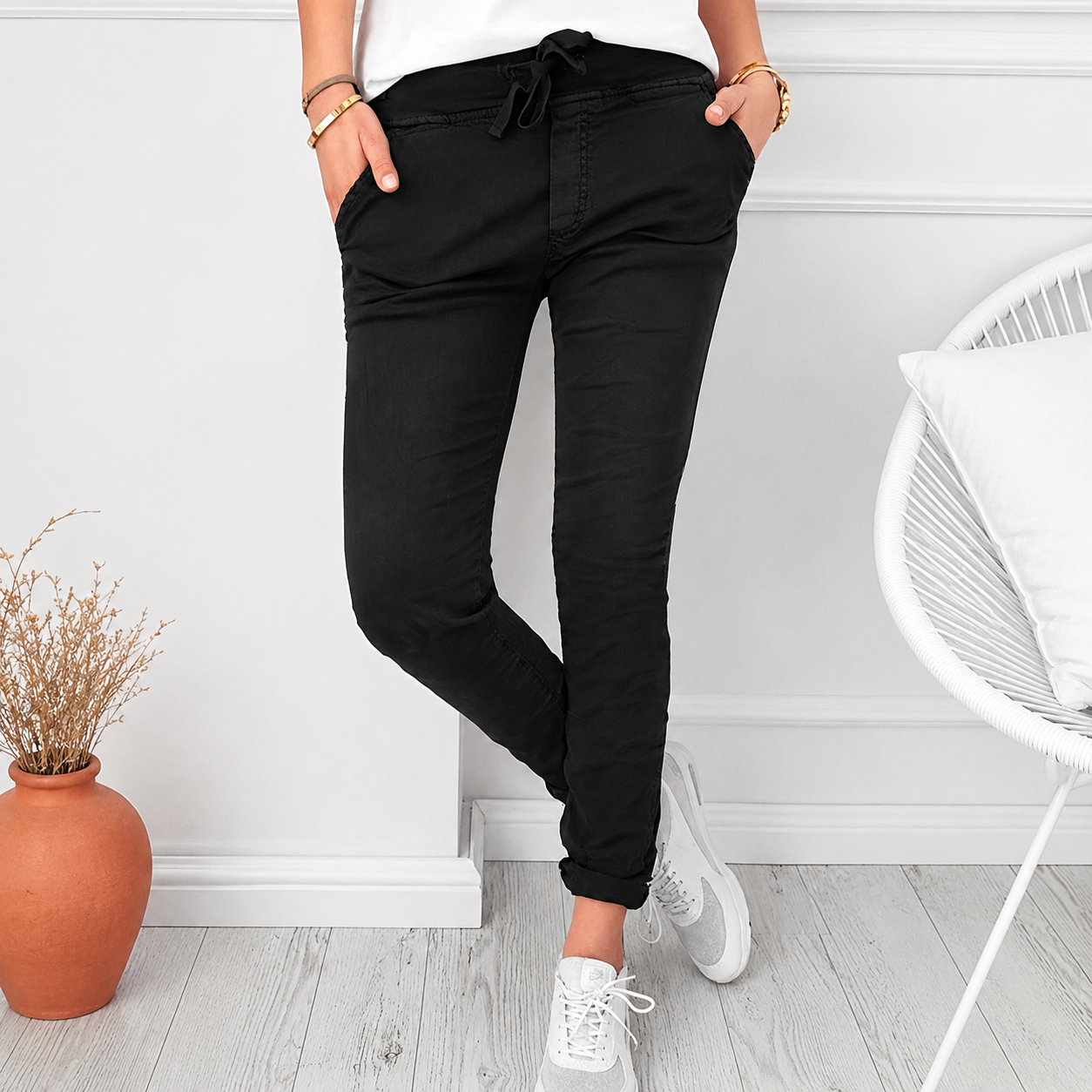 Casual Solid Colored Drawstring Pants For Women
