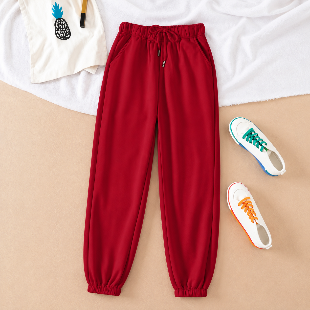 Casual Long Trouser Pants With Drawstring And Cuff For Women
