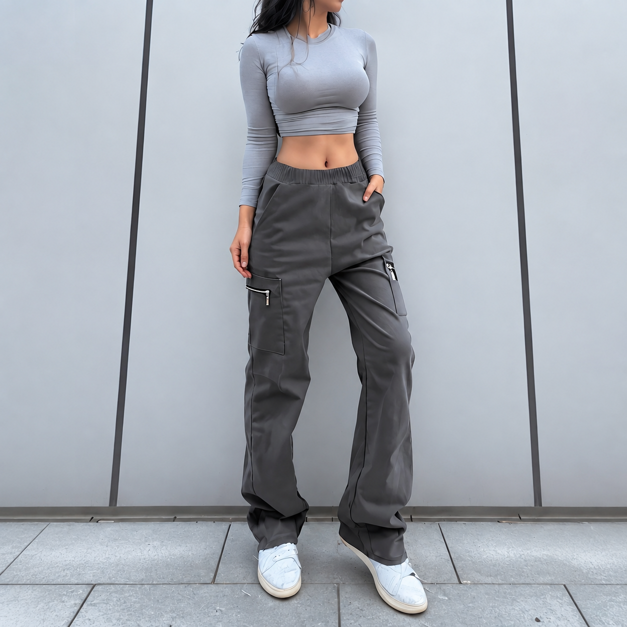 Casual Straight Cargo Pants With Pockets For Women