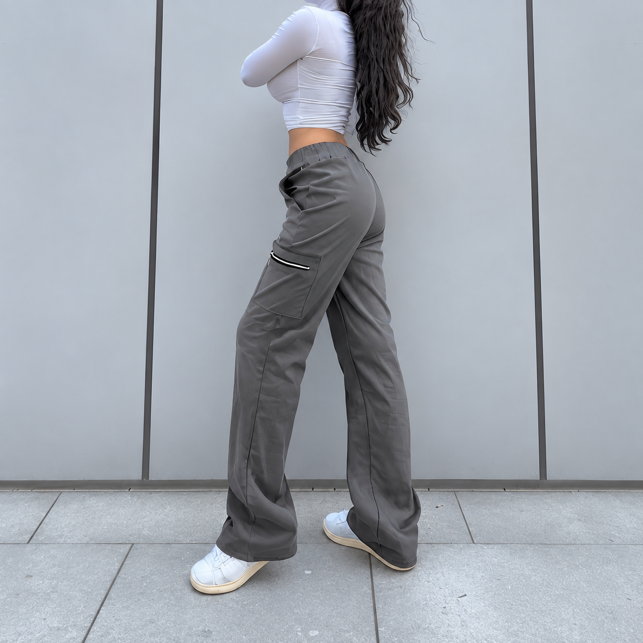Casual Straight Cargo Pants With Pockets For Women