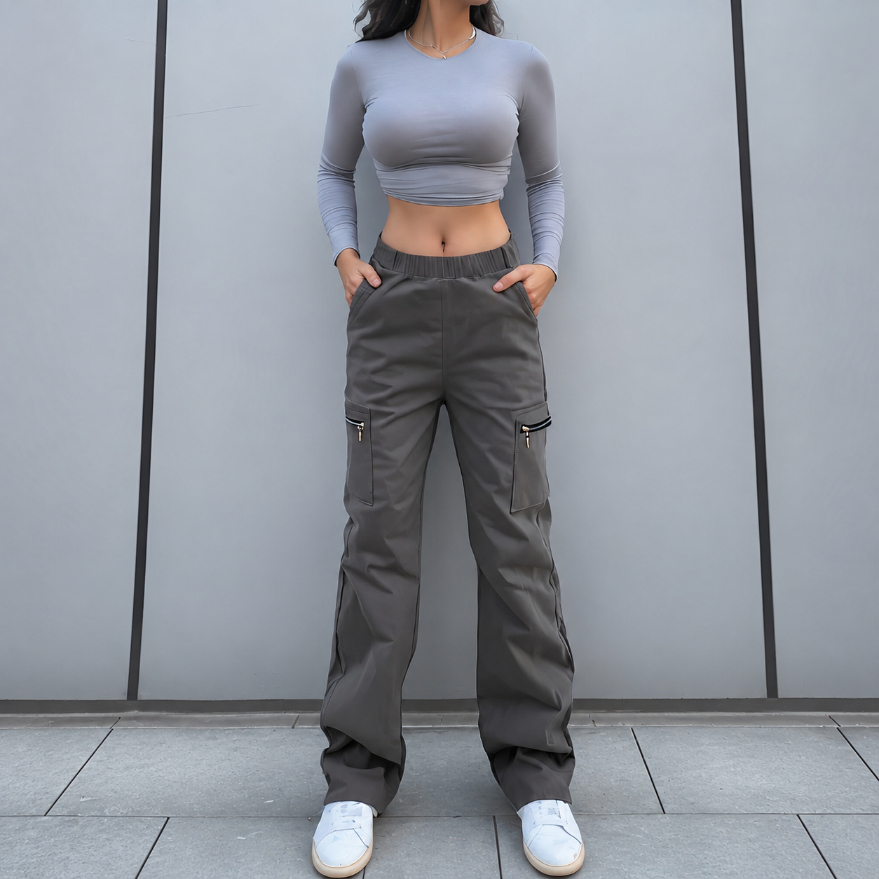 Casual Straight Cargo Pants With Pockets For Women