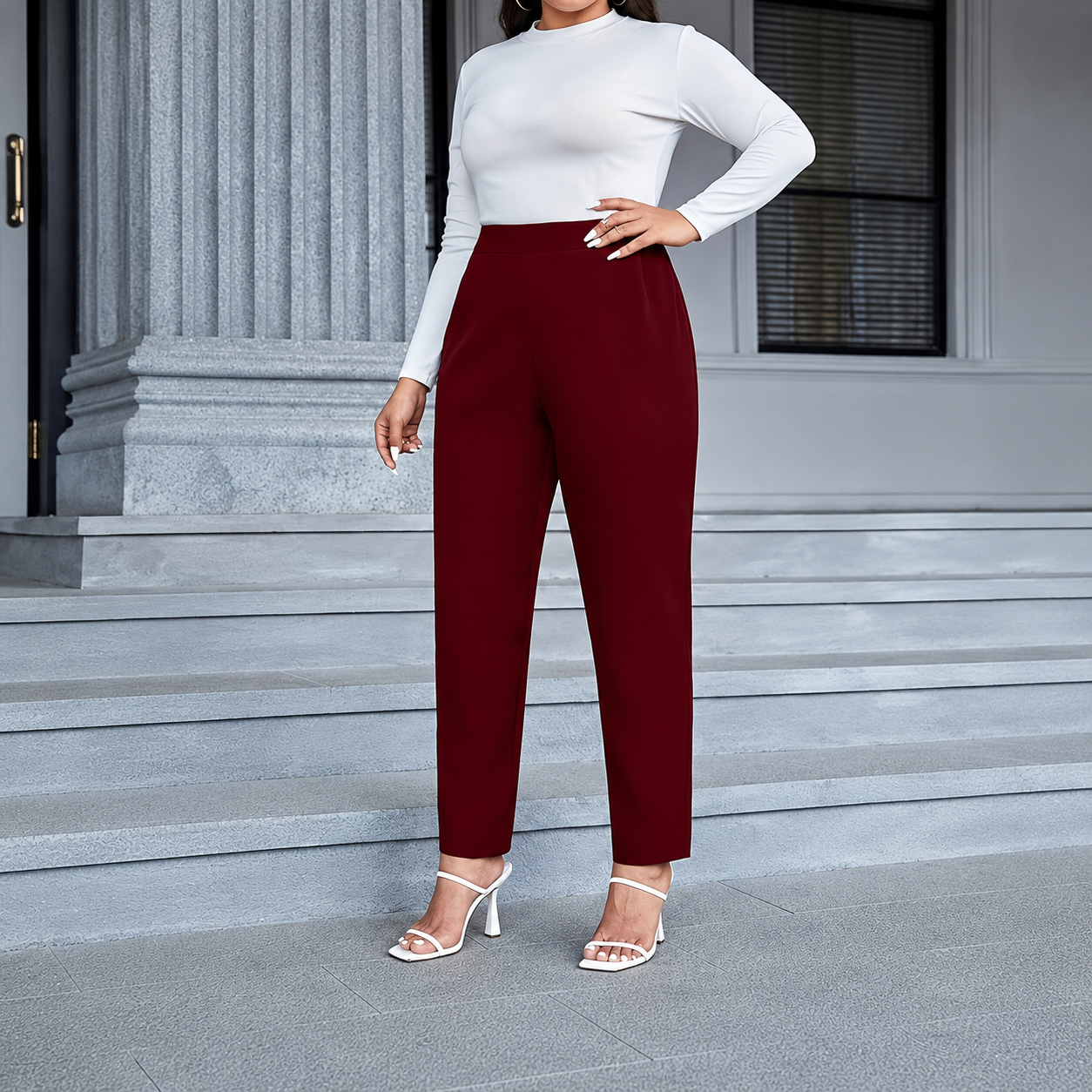 Plus Size Long Fashionable Pants For Women With Elastic