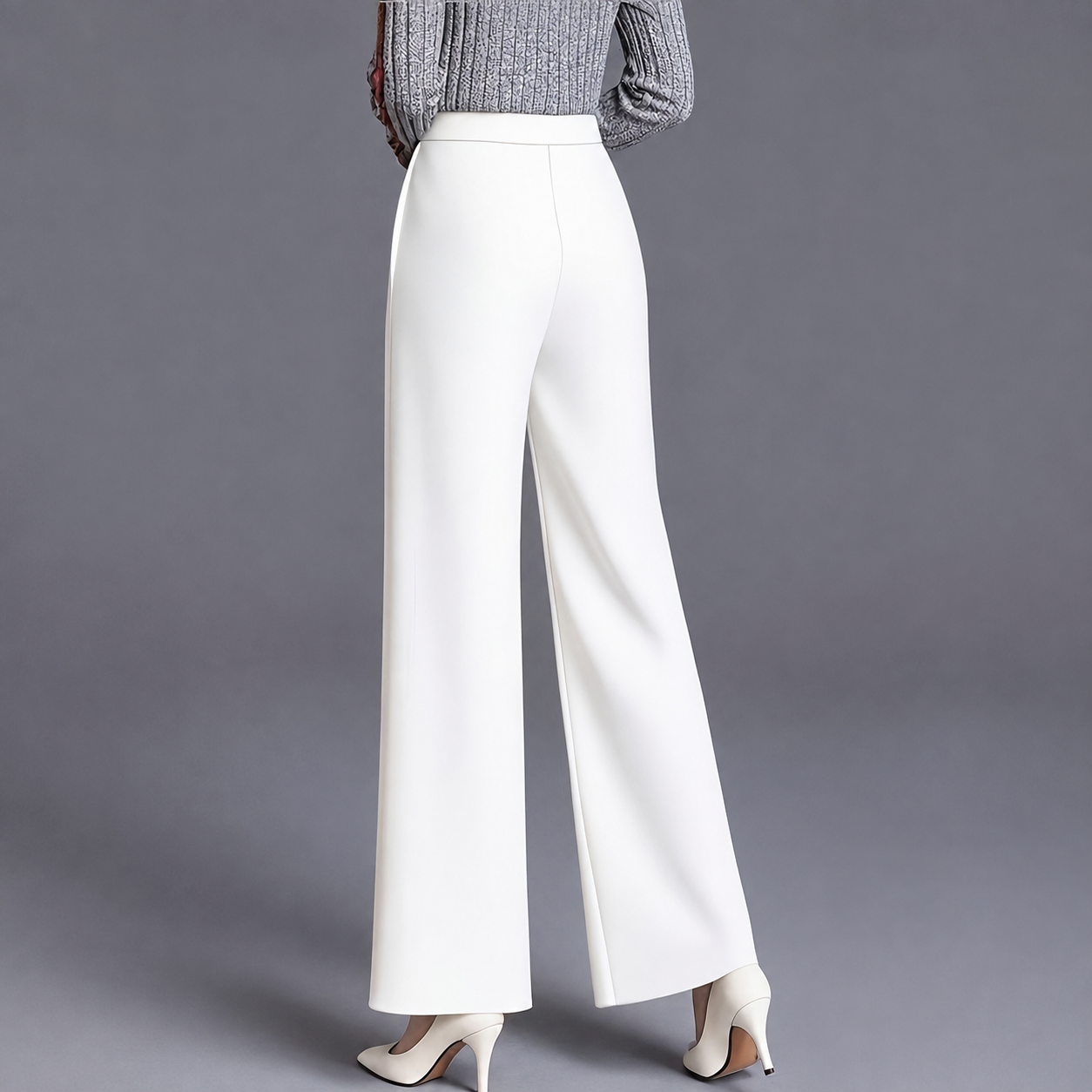 High Rise Solid Casual Wide Pants With Pockets