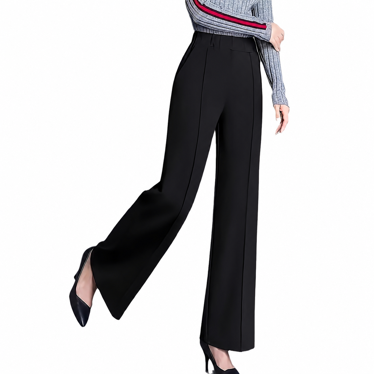 High Rise Solid Casual Wide Pants With Pockets