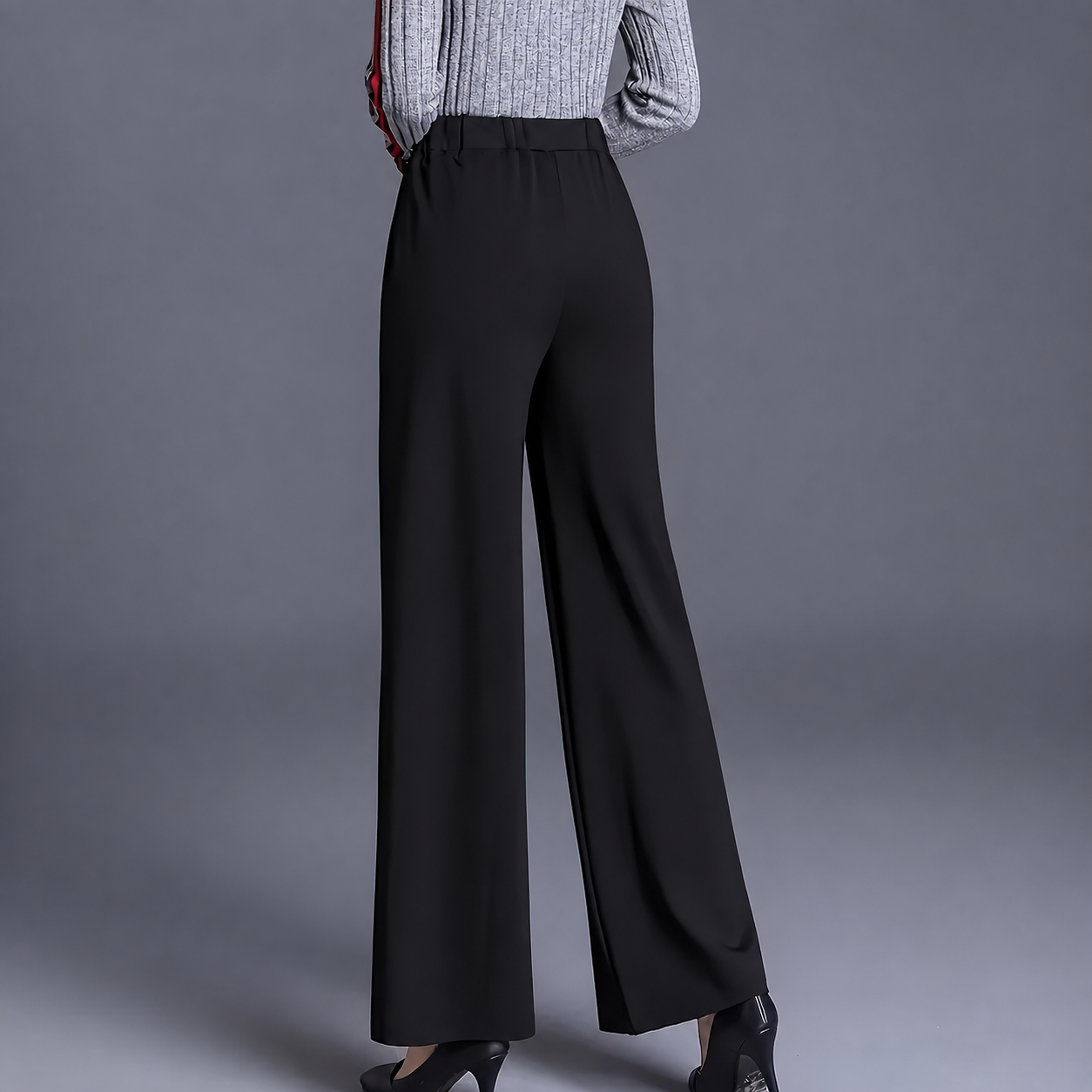 High Rise Solid Casual Wide Pants With Pockets