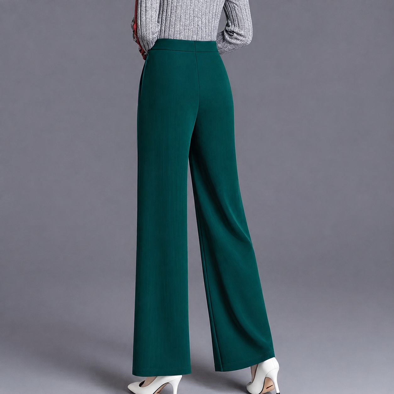 High Rise Solid Casual Wide Pants With Pockets