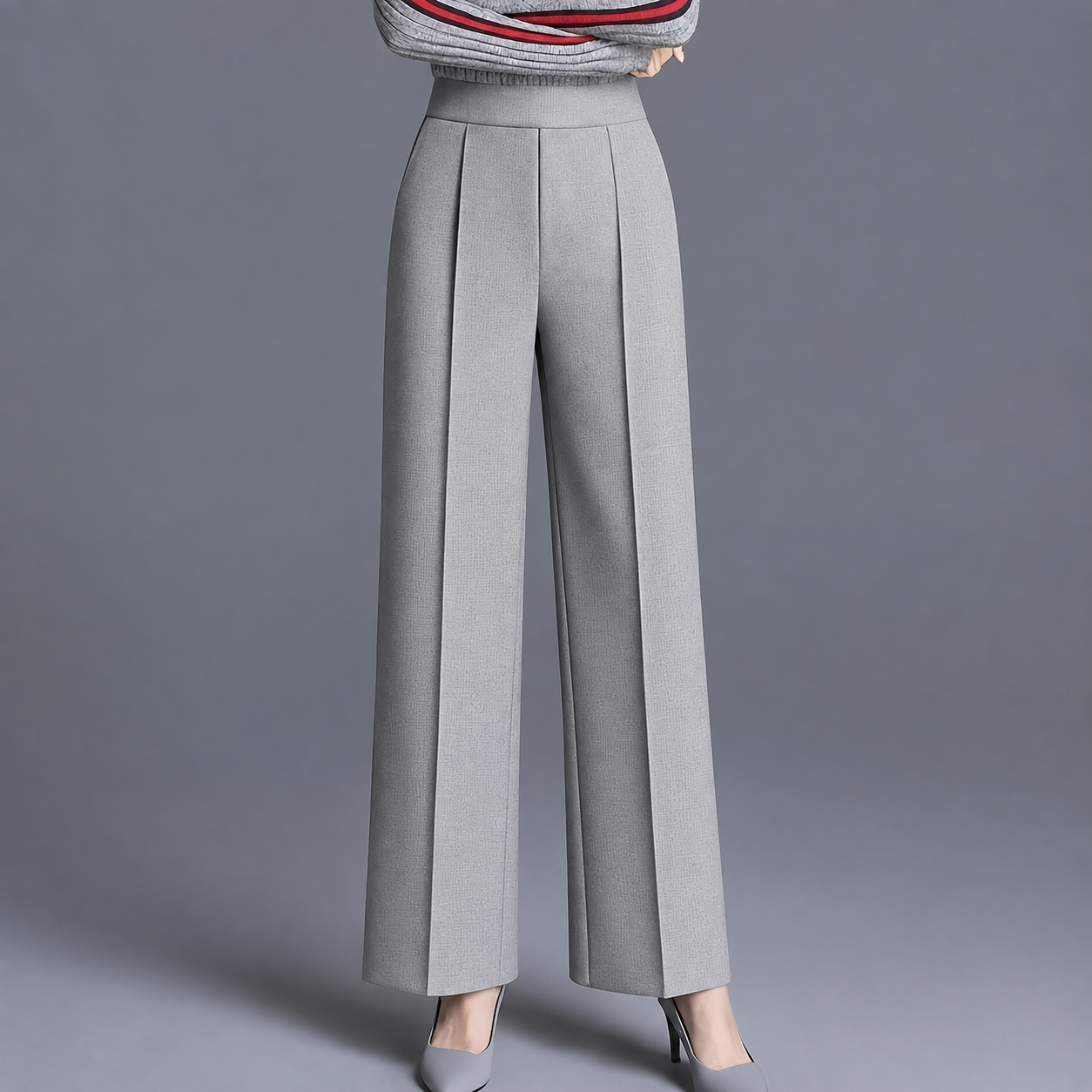 High Rise Solid Casual Wide Pants With Pockets
