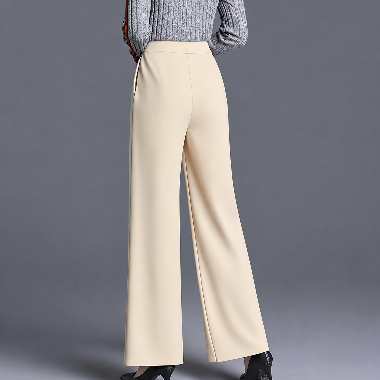 High Rise Solid Casual Wide Pants With Pockets