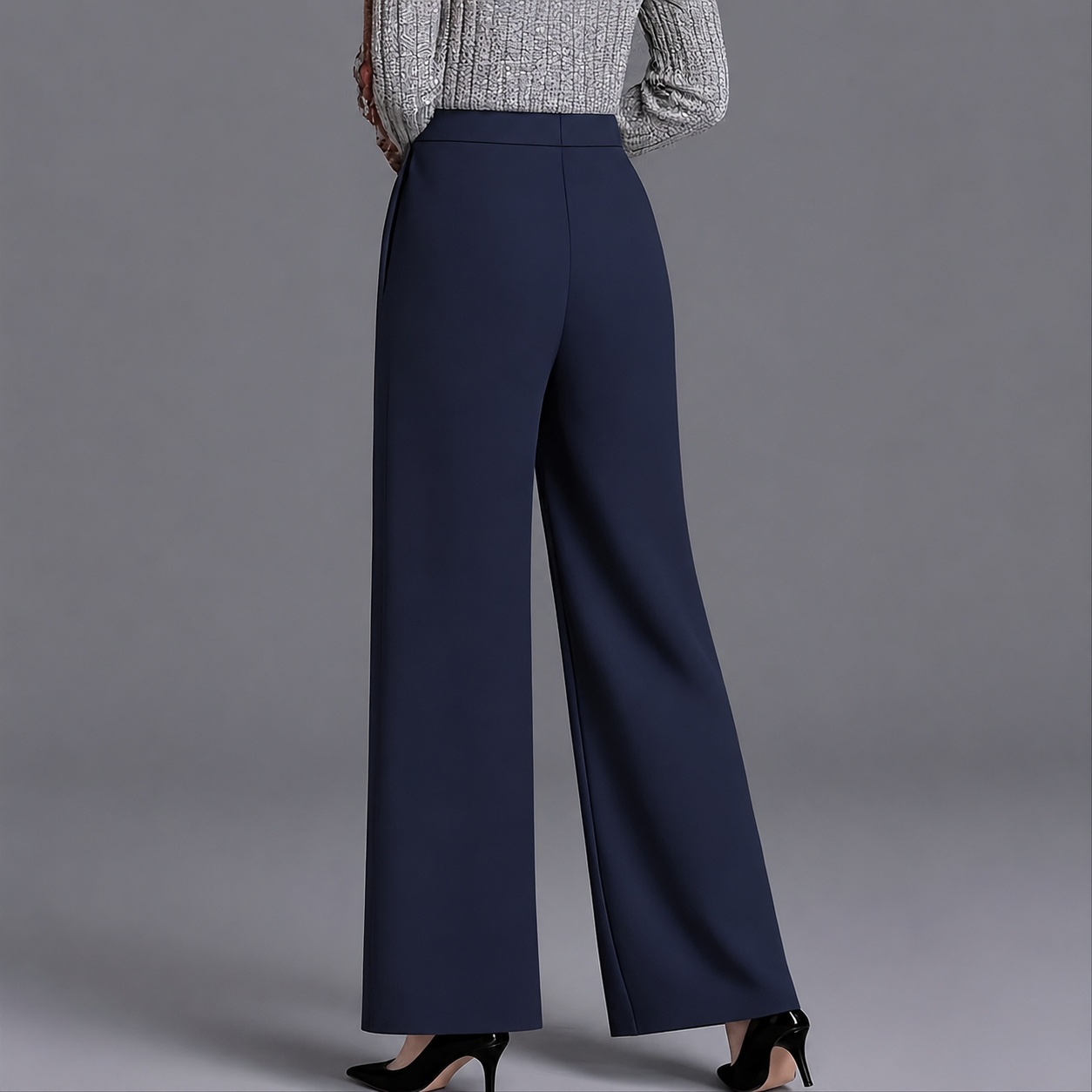 High Rise Solid Casual Wide Pants With Pockets