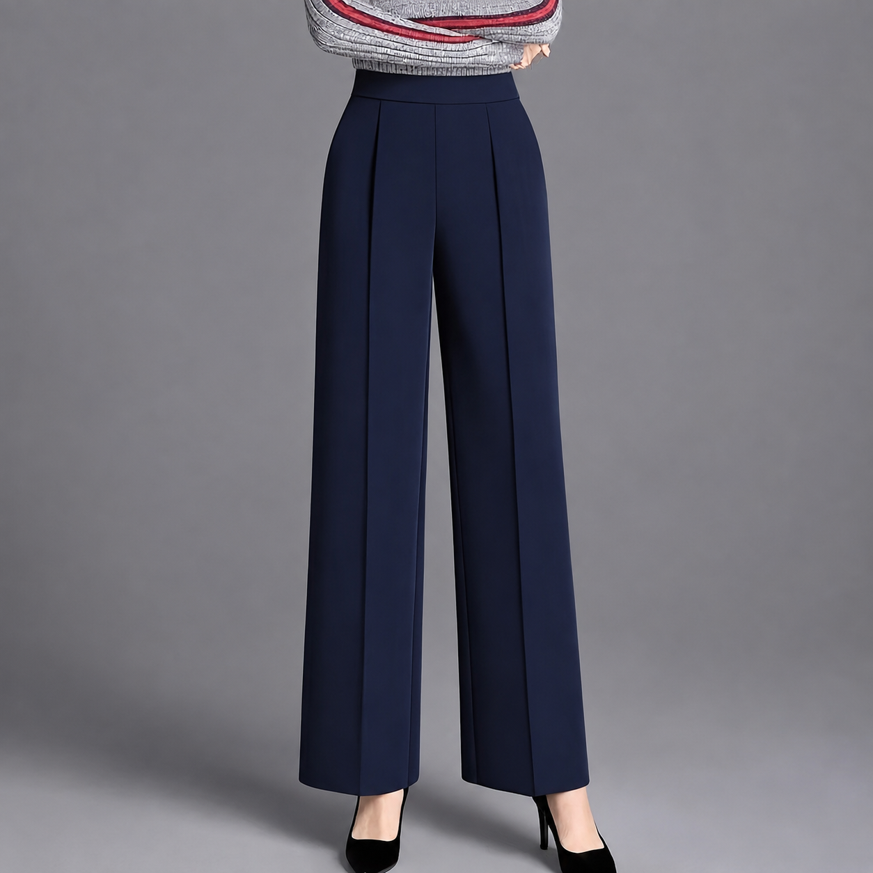 High Rise Solid Casual Wide Pants With Pockets