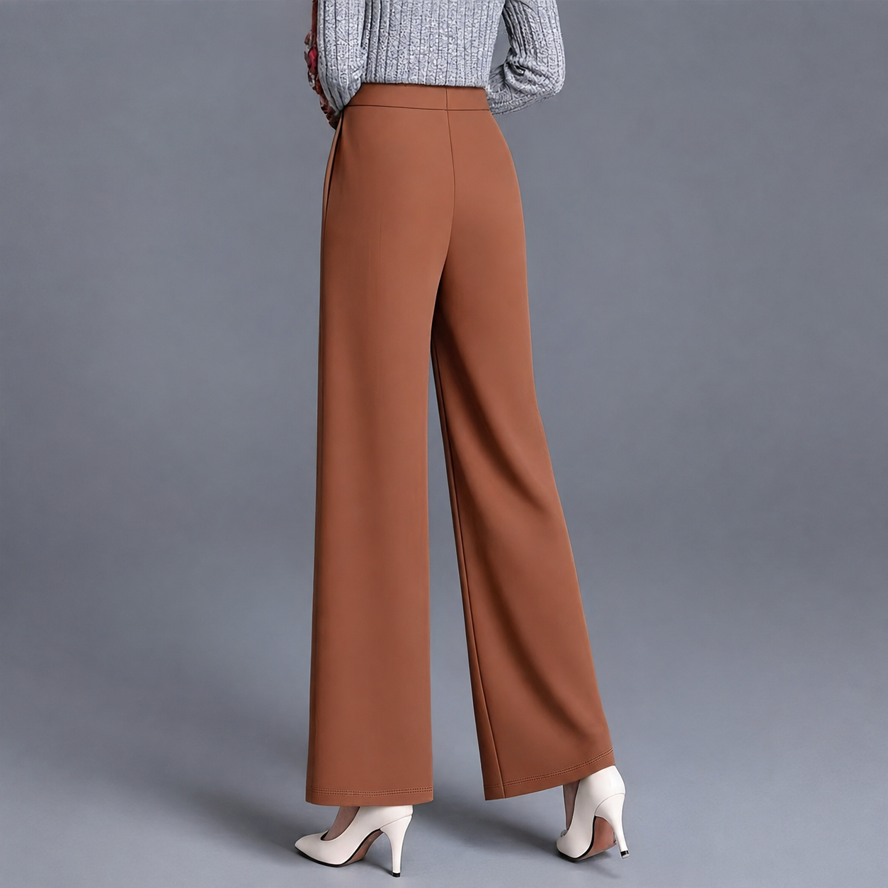 High Rise Solid Casual Wide Pants With Pockets
