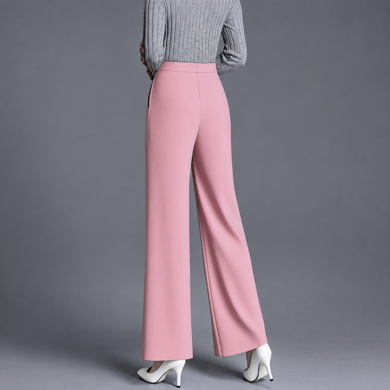 High Rise Solid Casual Wide Pants With Pockets