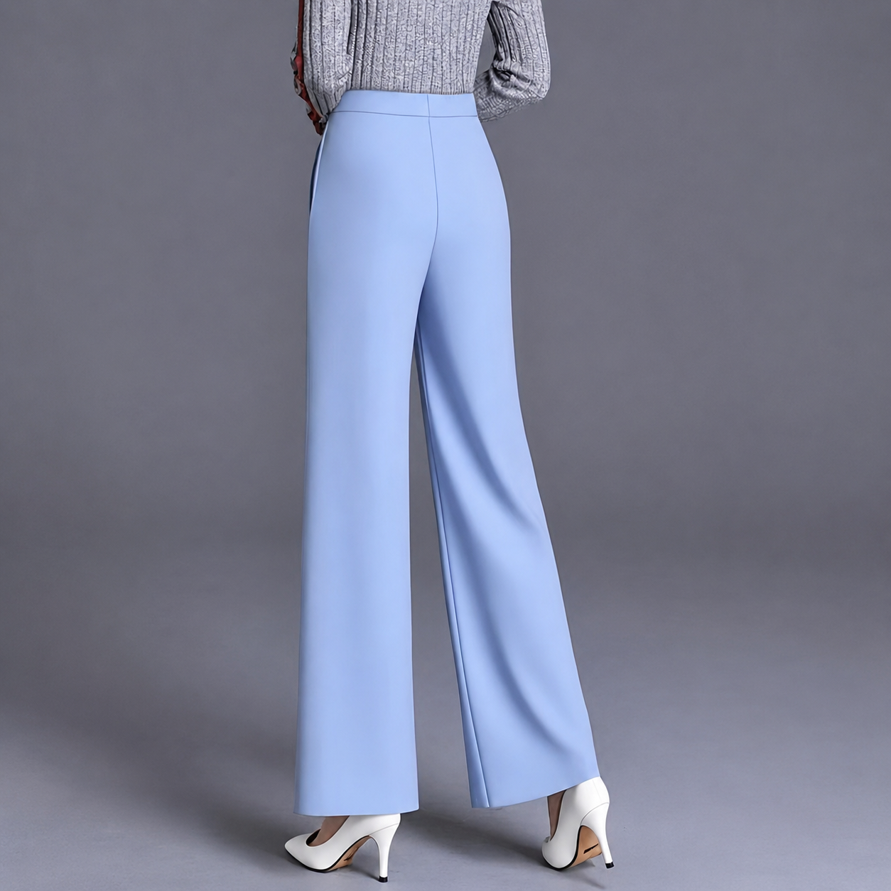 High Rise Solid Casual Wide Pants With Pockets