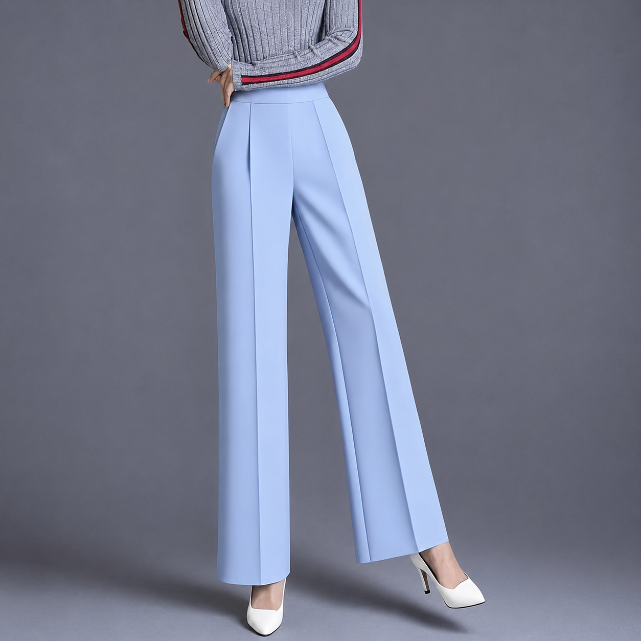High Rise Solid Casual Wide Pants With Pockets