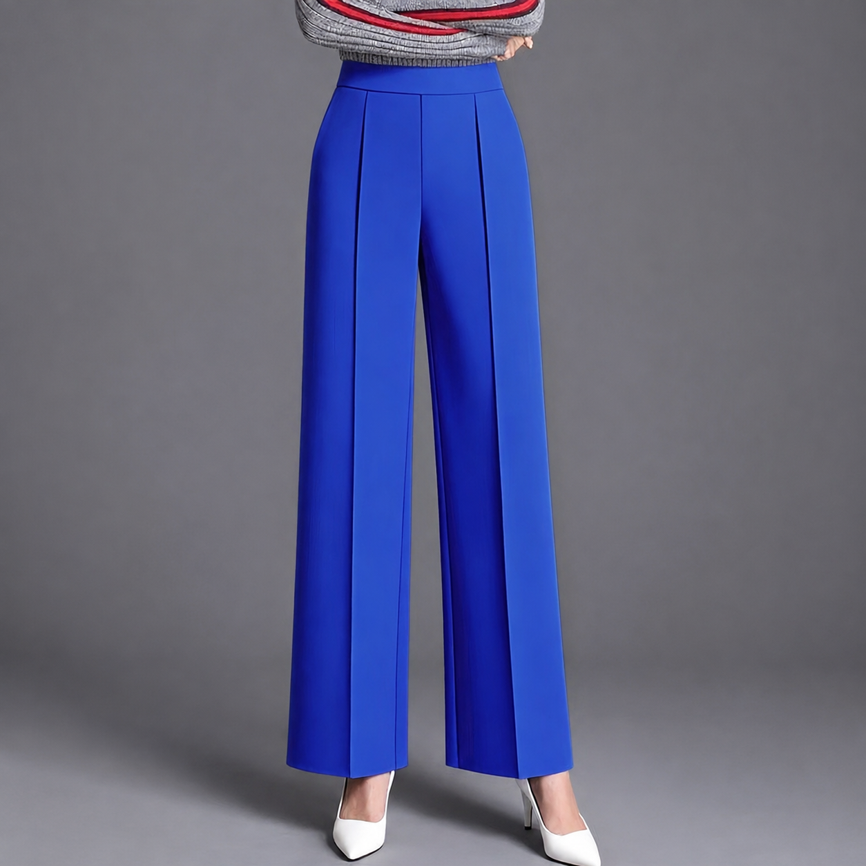 High Rise Solid Casual Wide Pants With Pockets