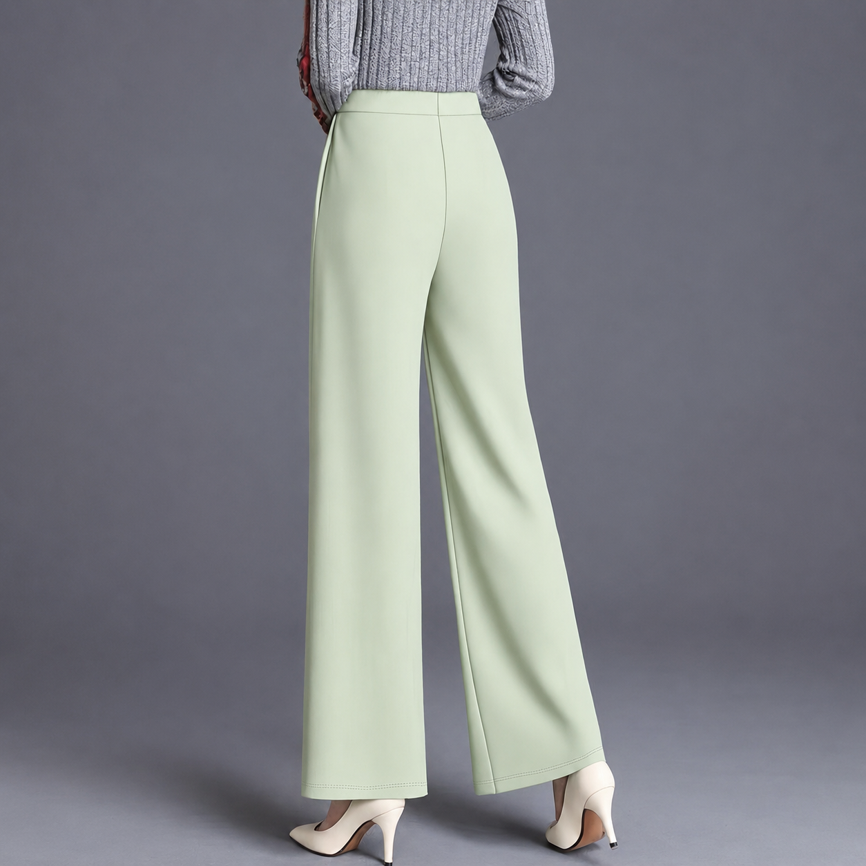 High Rise Solid Casual Wide Pants With Pockets