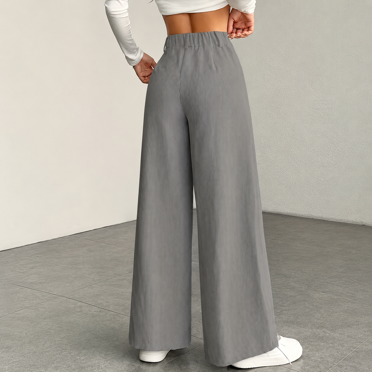 Casual Texture Wide Trouser Corduroy Pants For Women 