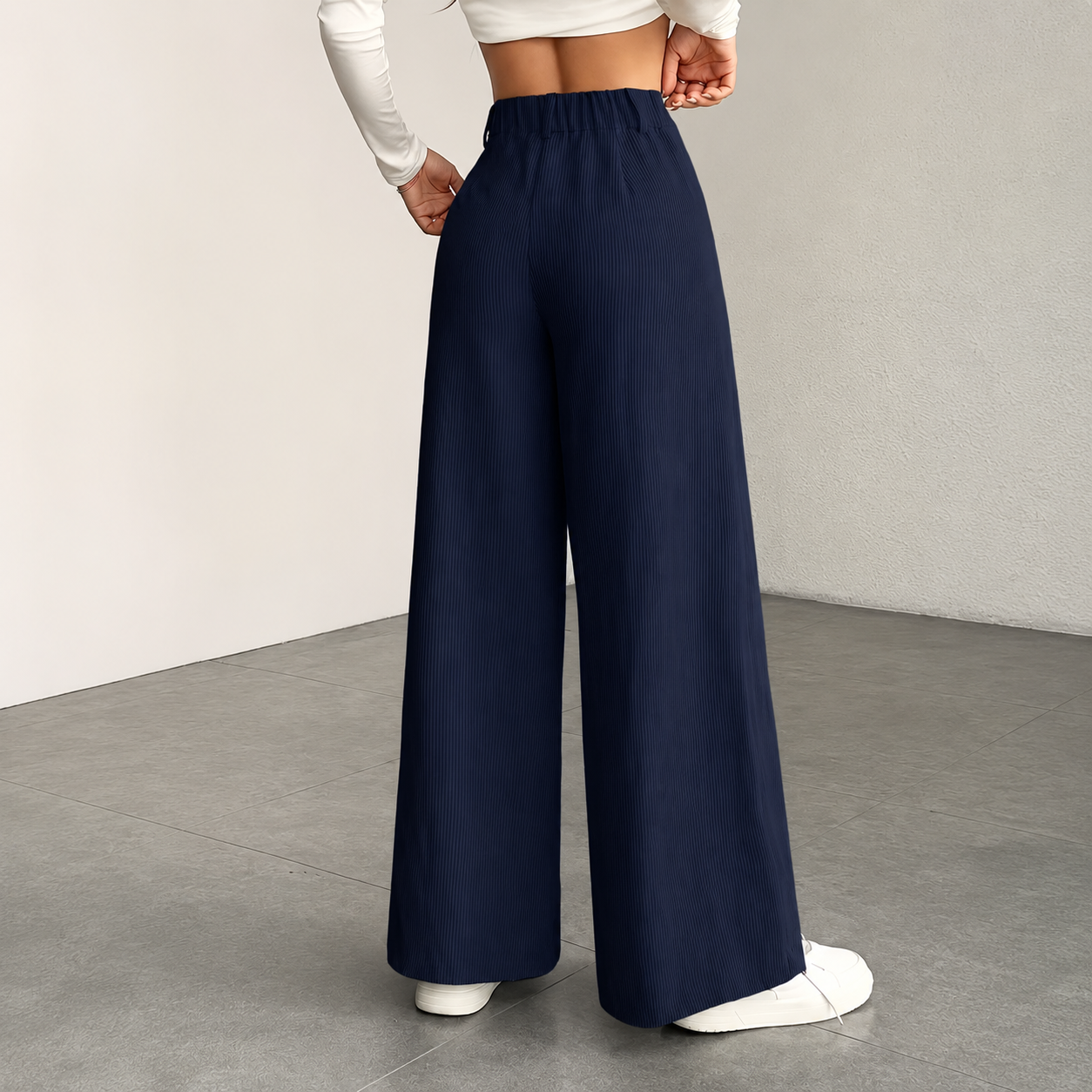 Casual Texture Wide Trouser Corduroy Pants For Women 