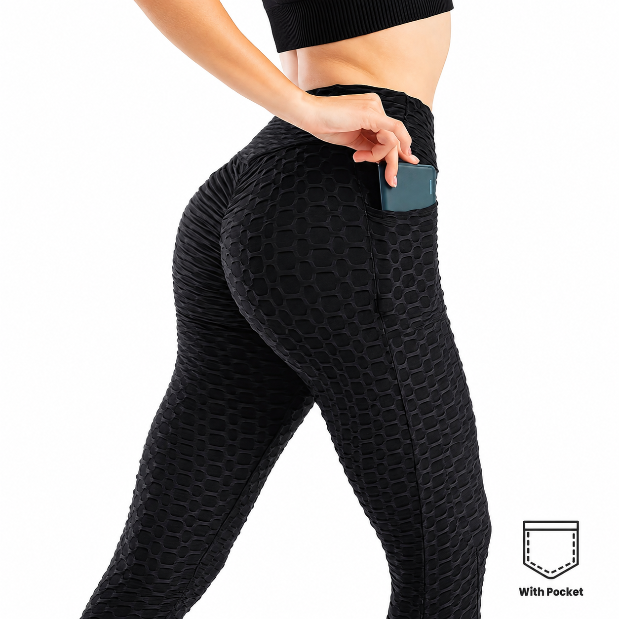 Textured Stretch Fitness Leggings with Side Pockets for Women