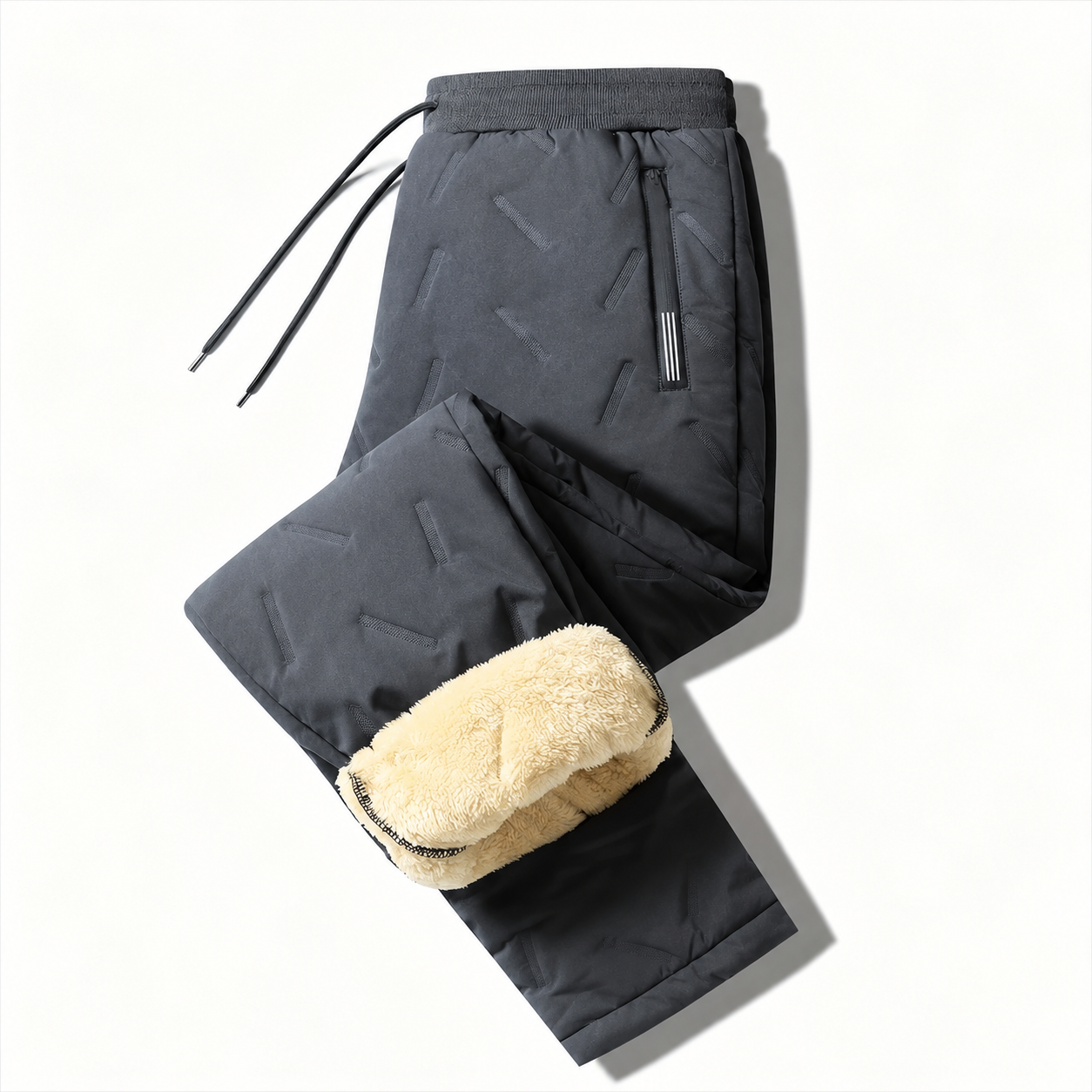 Fleece Lined Thermal Jogger Pants with Drawstring and Zipper Pocket for Men