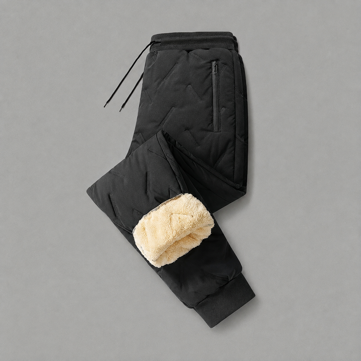 Fleece Lined Thermal Jogger Pants with Drawstring and Zipper Pocket for Men