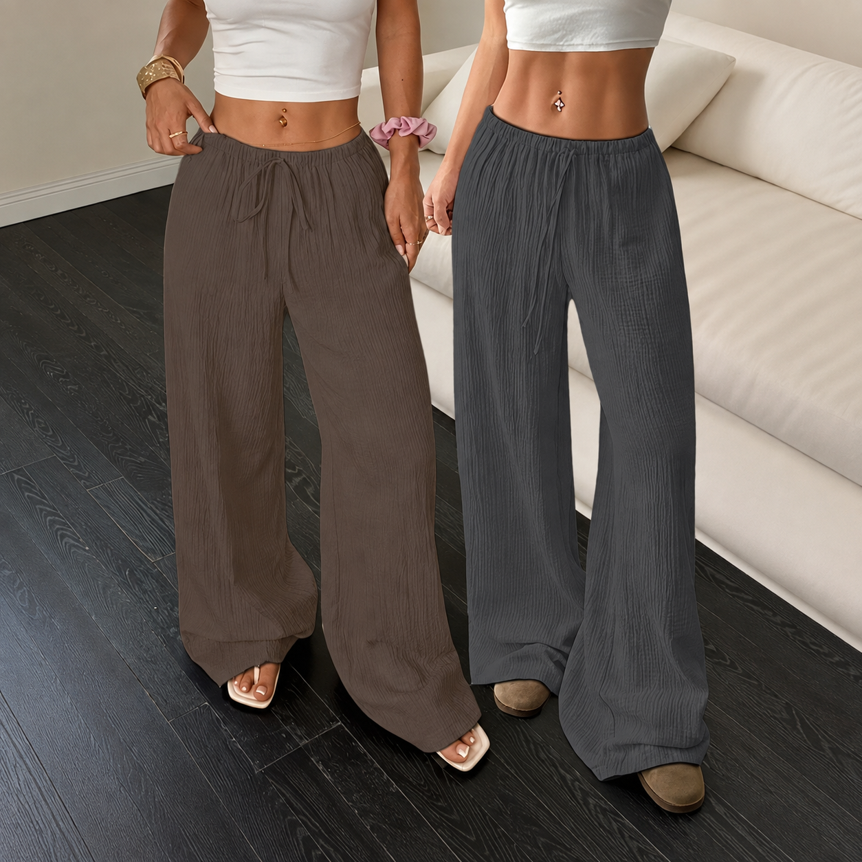 Pack of 2 Straight Cut Casual Trousers for Women