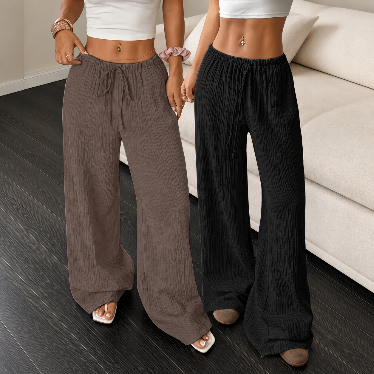 Pack of 2 Straight Cut Casual Trousers for Women