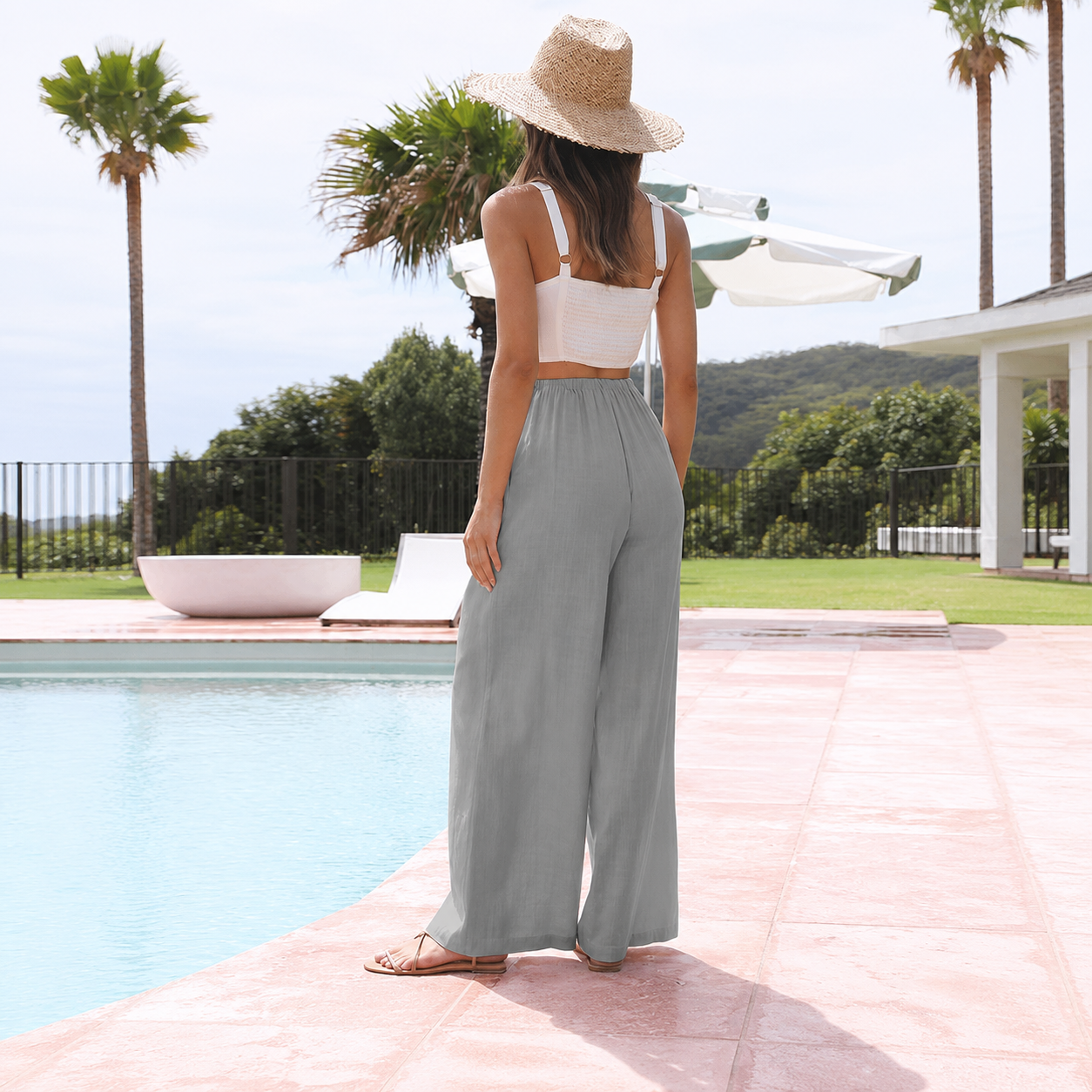 Wide Palazzo Cotton Linen Beach Summer Pants For Women
