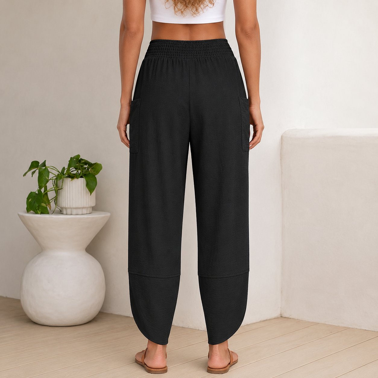 Casual Lounge Wide Flowy Loose Cropped Fit Pants For Women