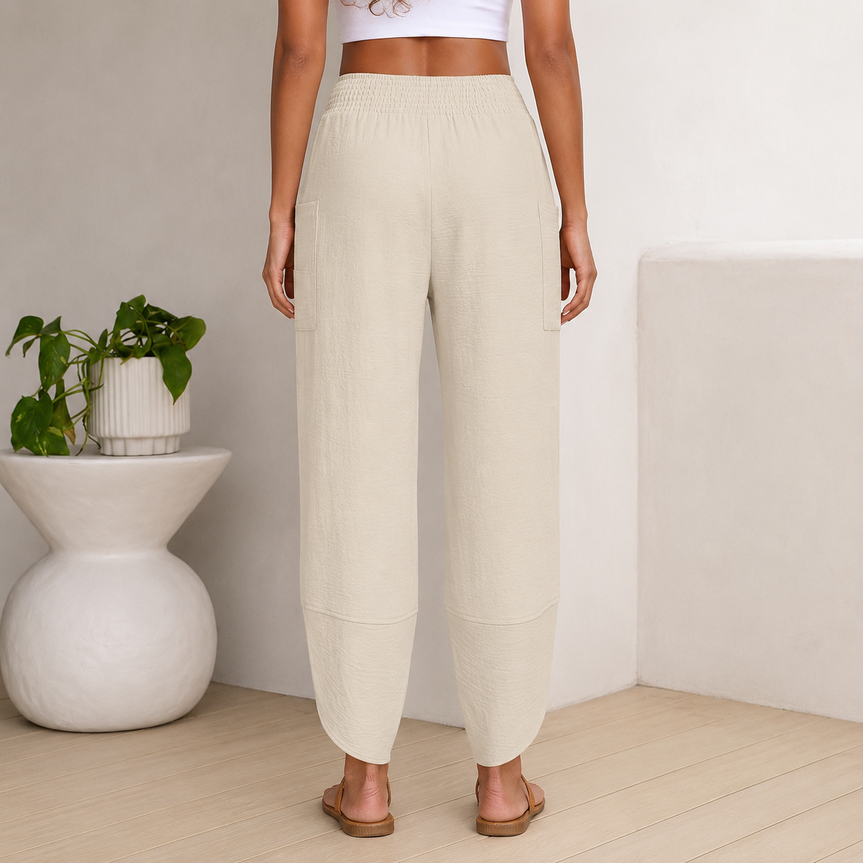 Casual Lounge Wide Flowy Loose Cropped Fit Pants For Women