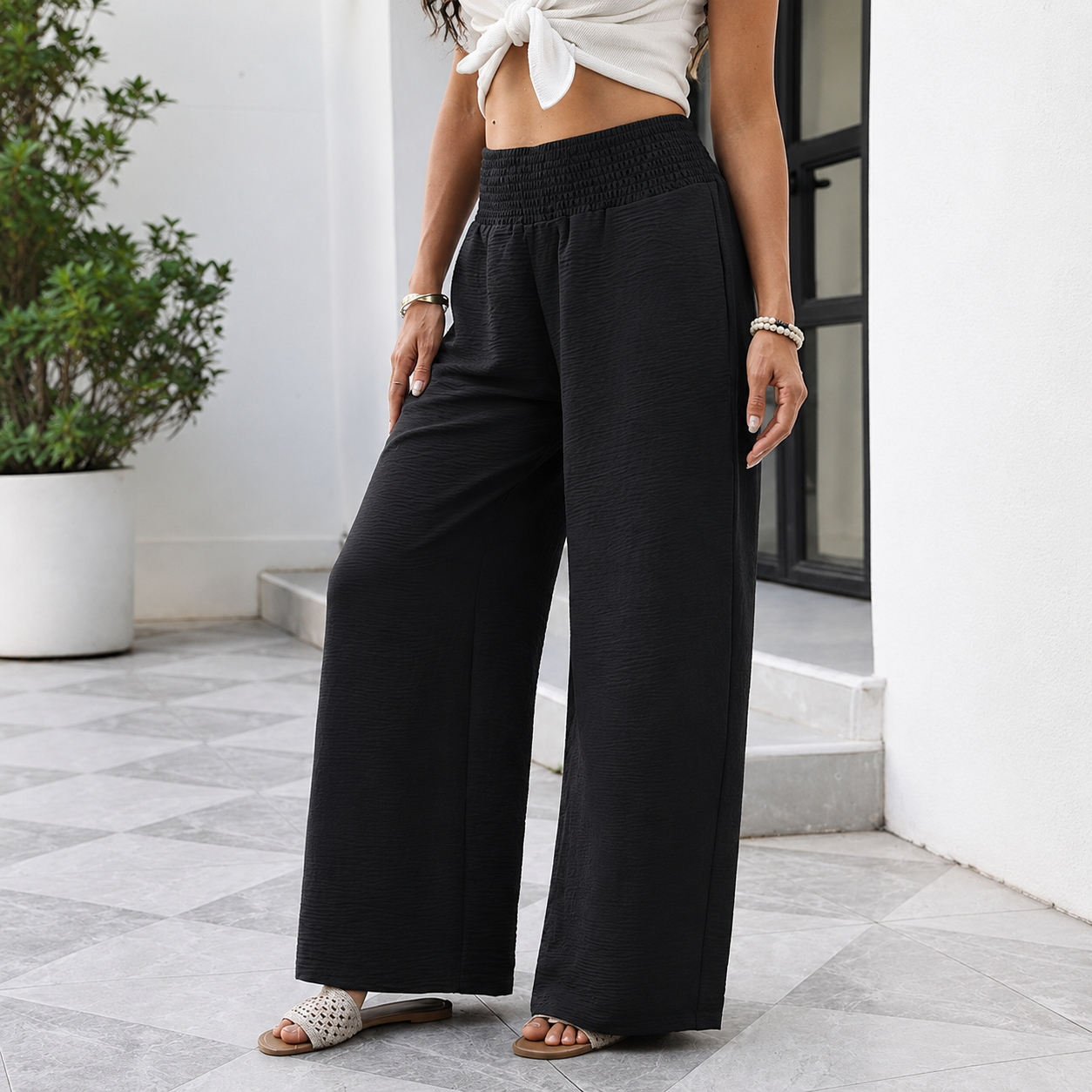 Casual Lounge Wide Flowy High Pants For Women