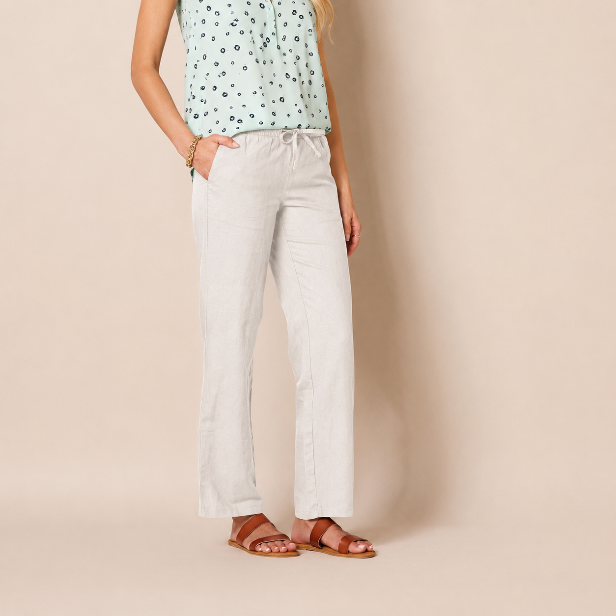 Casual Loose Fit Wide Length Pants With Drawstring For Women