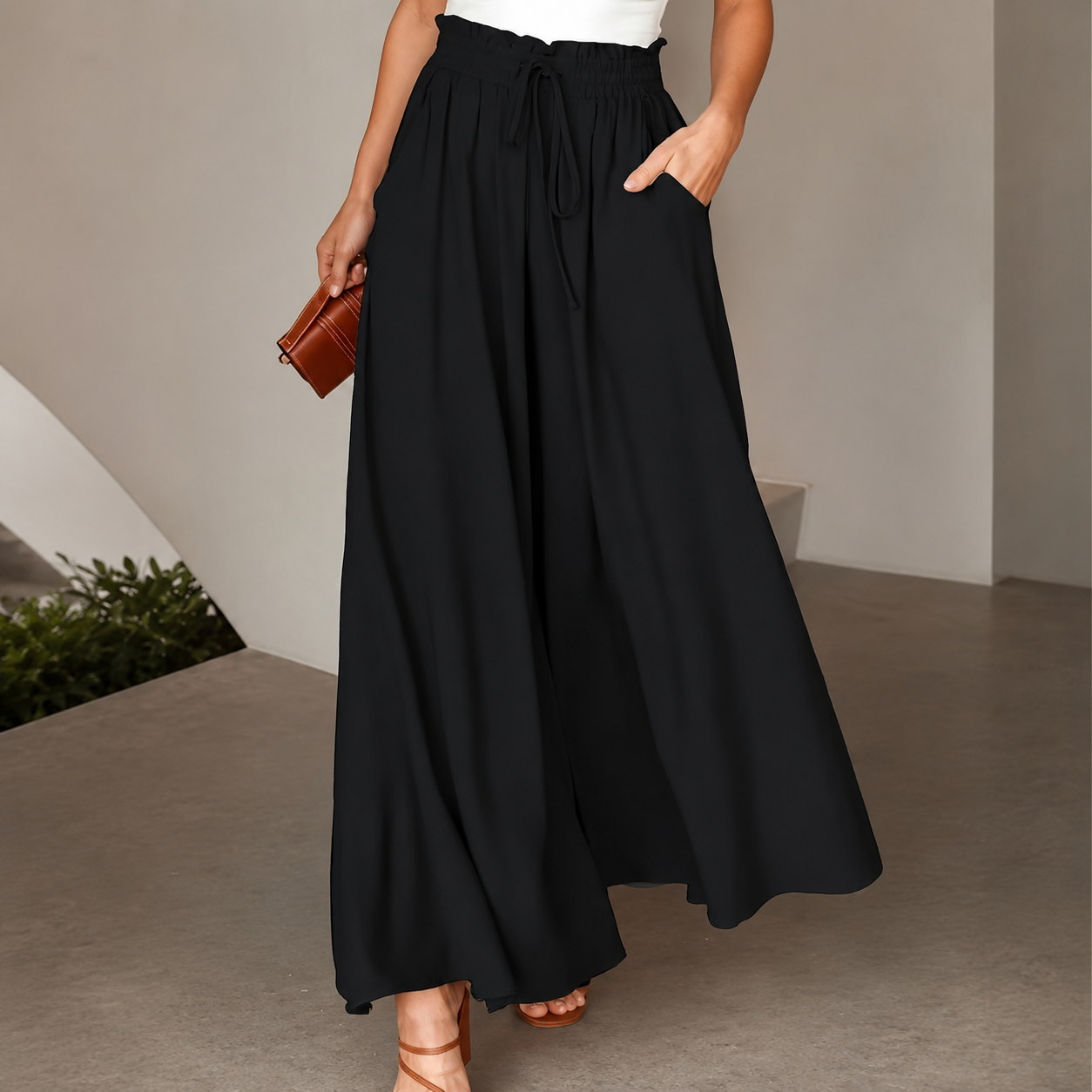 Casual High Rise Drawstring Loose Fit Pants For Women