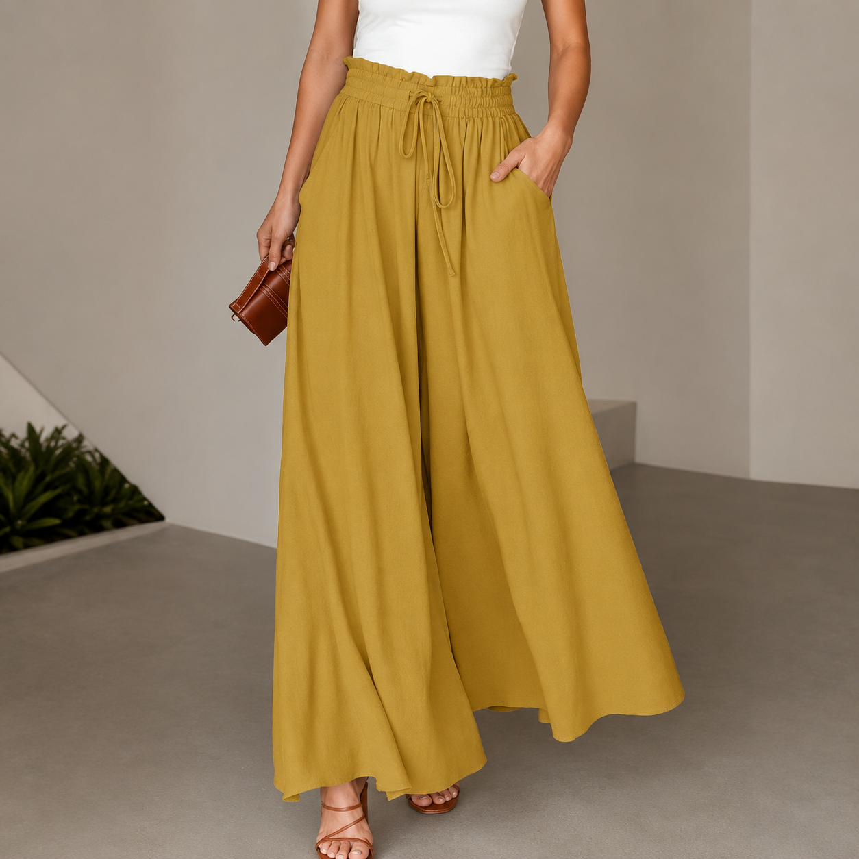 Casual High Rise Drawstring Loose Fit Pants For Women