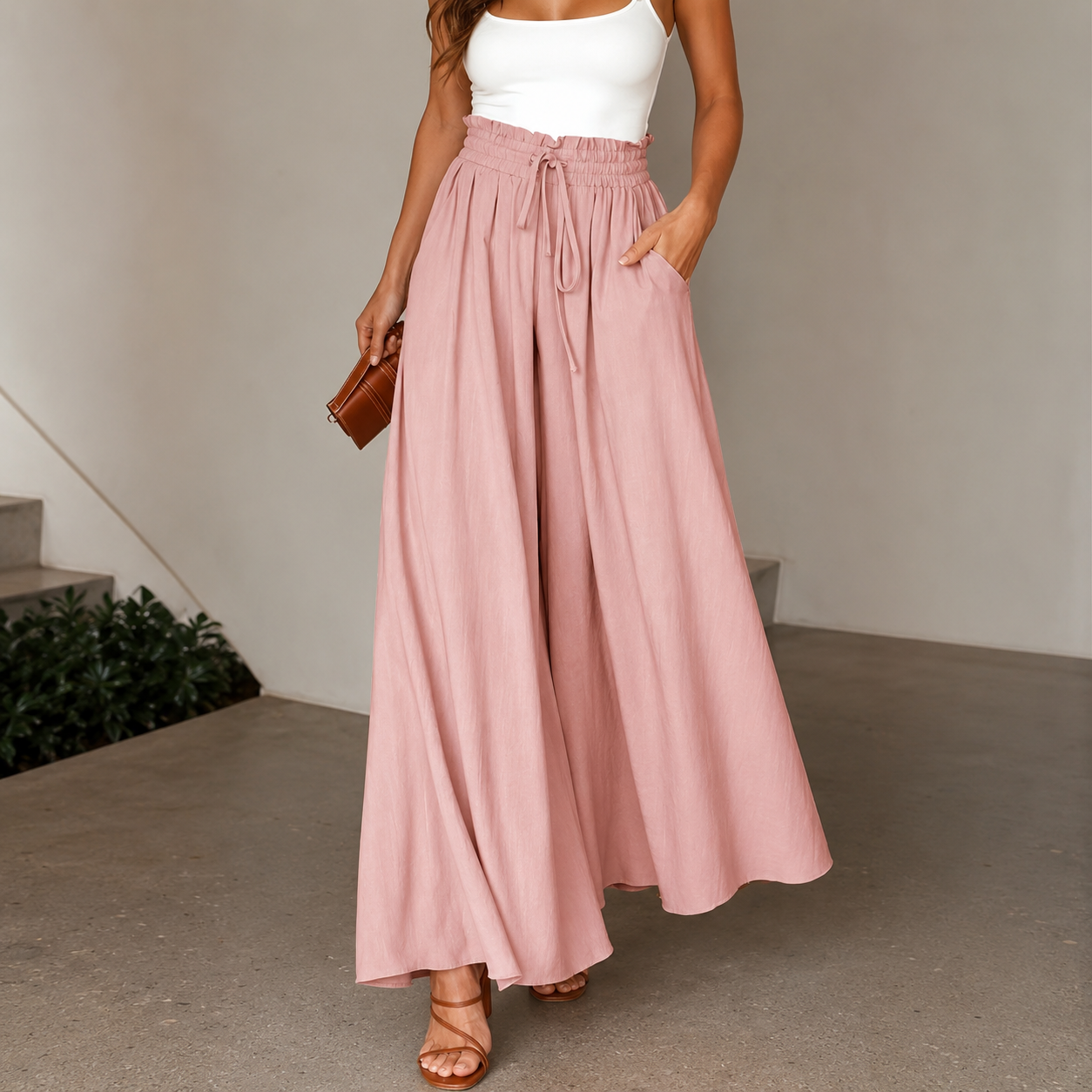 Casual High Rise Drawstring Loose Fit Pants For Women