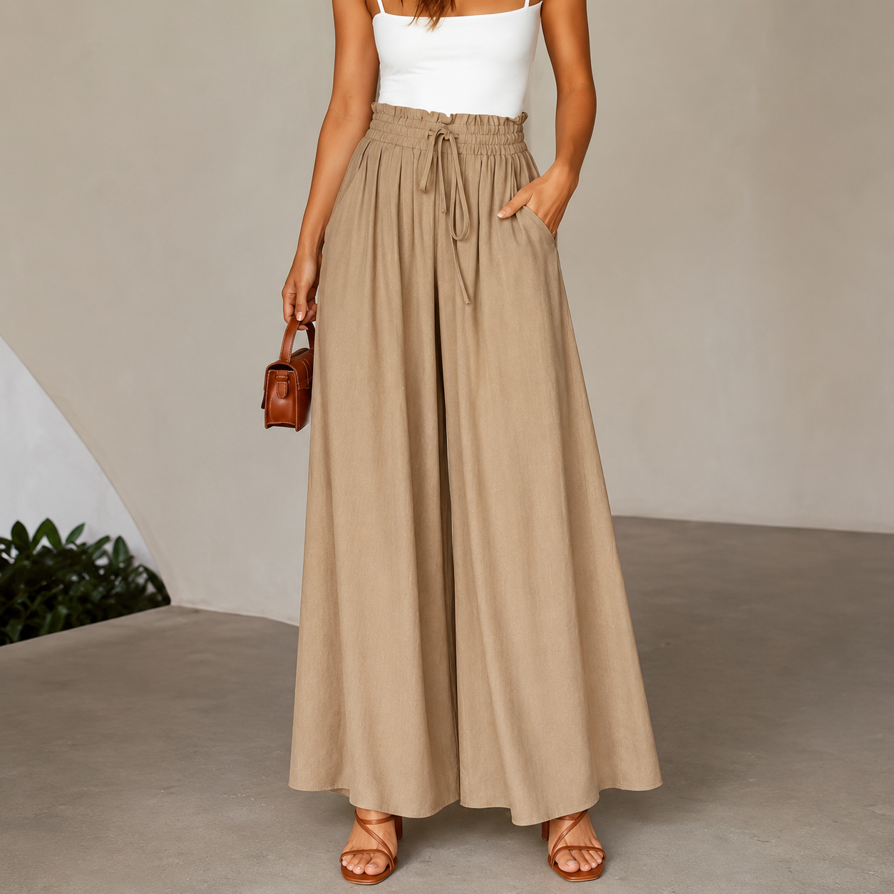 Casual High Rise Drawstring Loose Fit Pants For Women