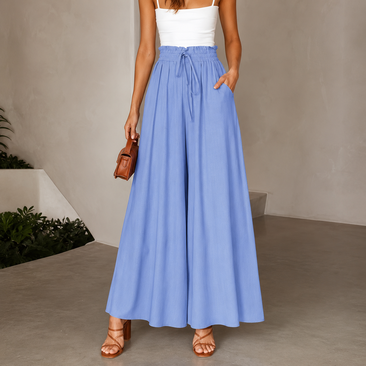 Casual High Rise Drawstring Loose Fit Pants For Women