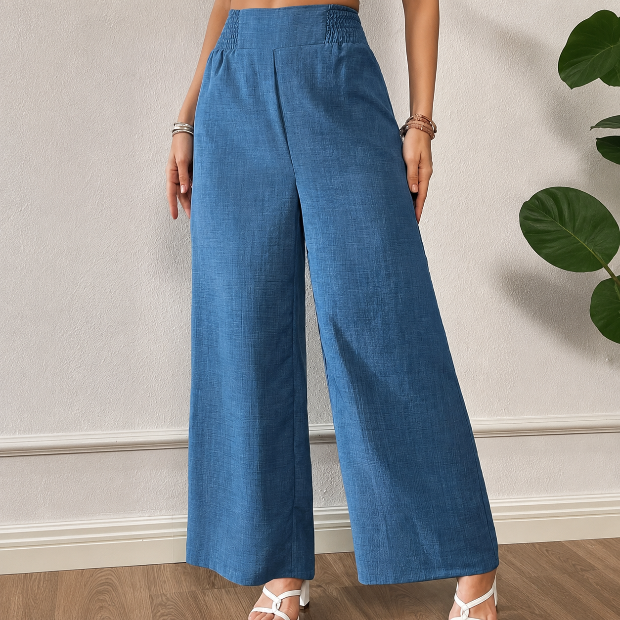 High Rise Wide Fit Pull On Casual Pants For Women