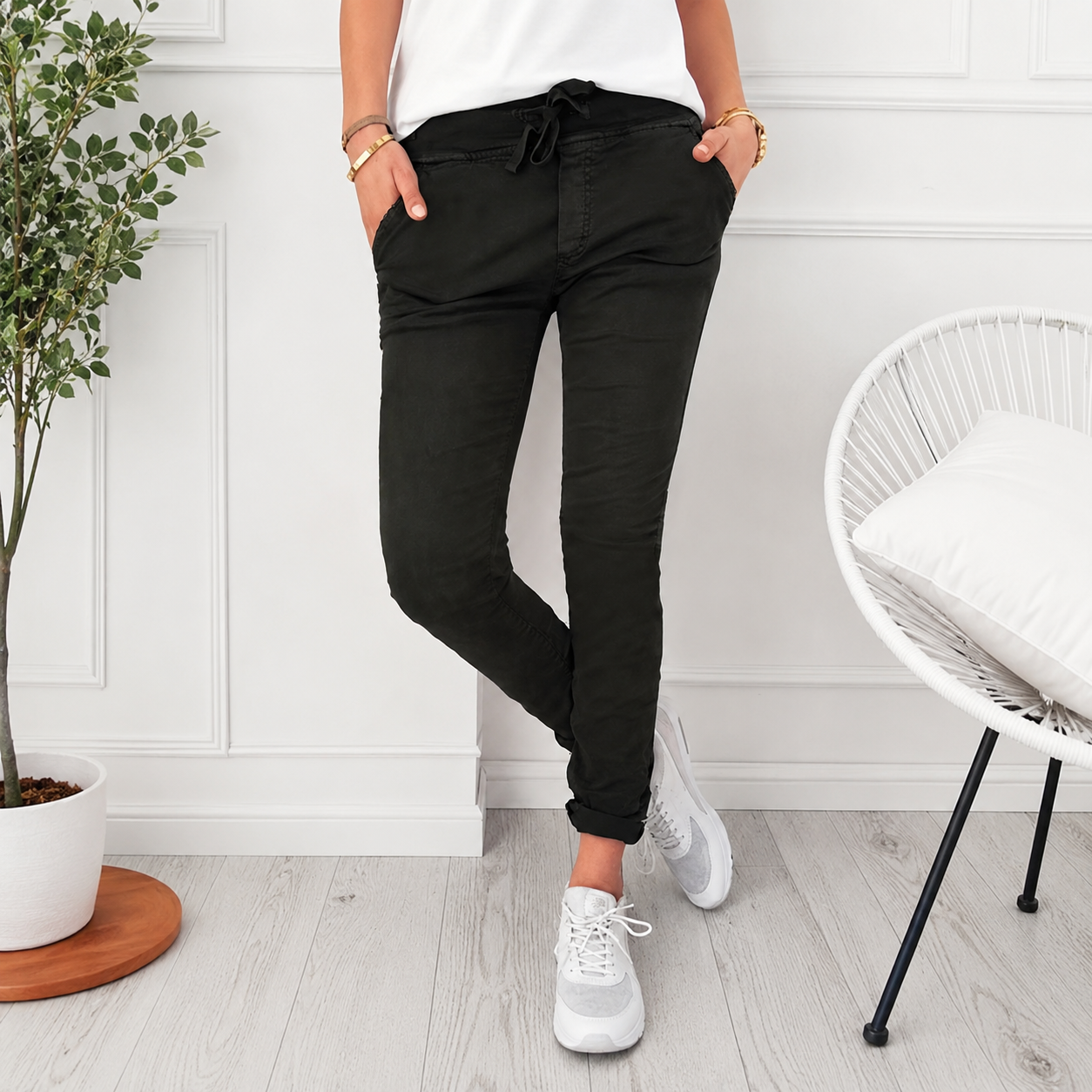 Casual Long Skinny Solid Fashion Pants With Drawstring For Women